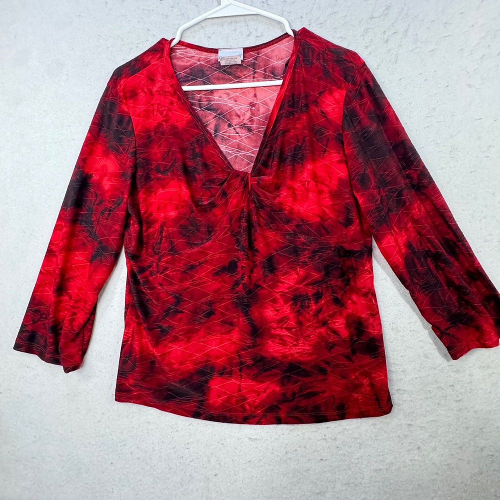 VTG Y2K Fashion Bug Top Womens‎ XL Red V-Neck Tie Dye Goth Whimsigoth Fairy